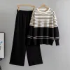 Black - Striped Knitted Loose Two Piece Set sold by Viva Estel