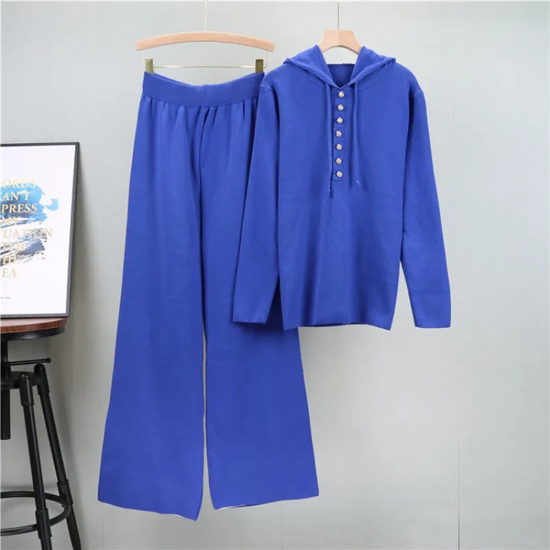 Blue - Fashion Knitted Sweater Two Piece Set sold by Viva Estel