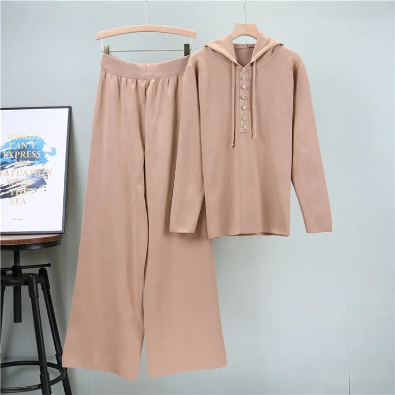 Khaki - Fashion Knitted Sweater Two Piece Set sold by Viva Estel