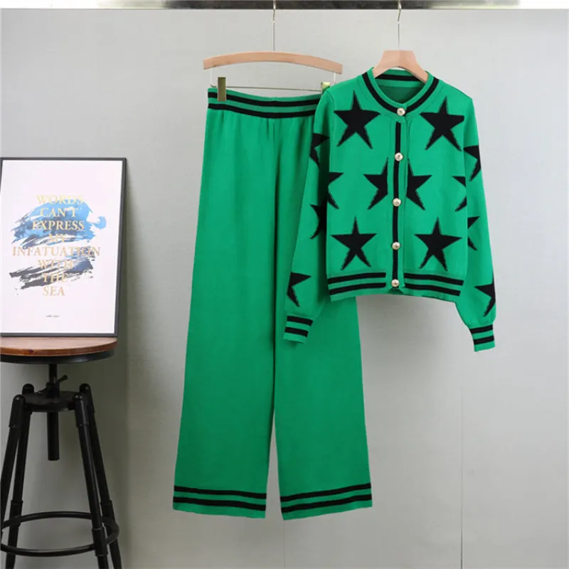 Green - Round Neck Knitted Cardigan Two Piece Set sold by Viva Estel