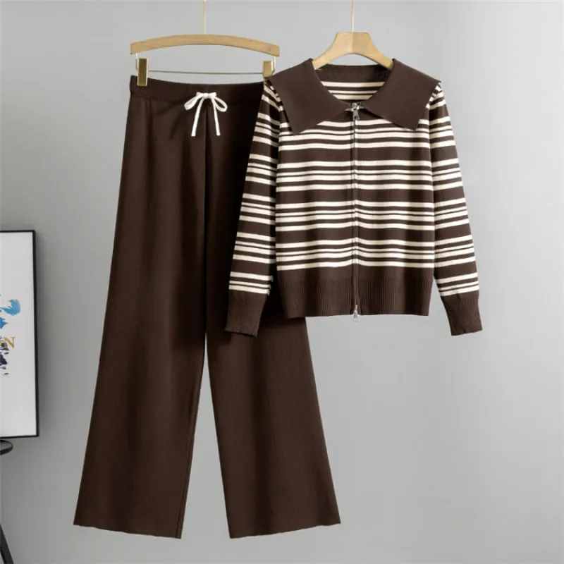 Coffee - Casual Wide-Leg Knitted Two Piece Set sold by Viva Estel