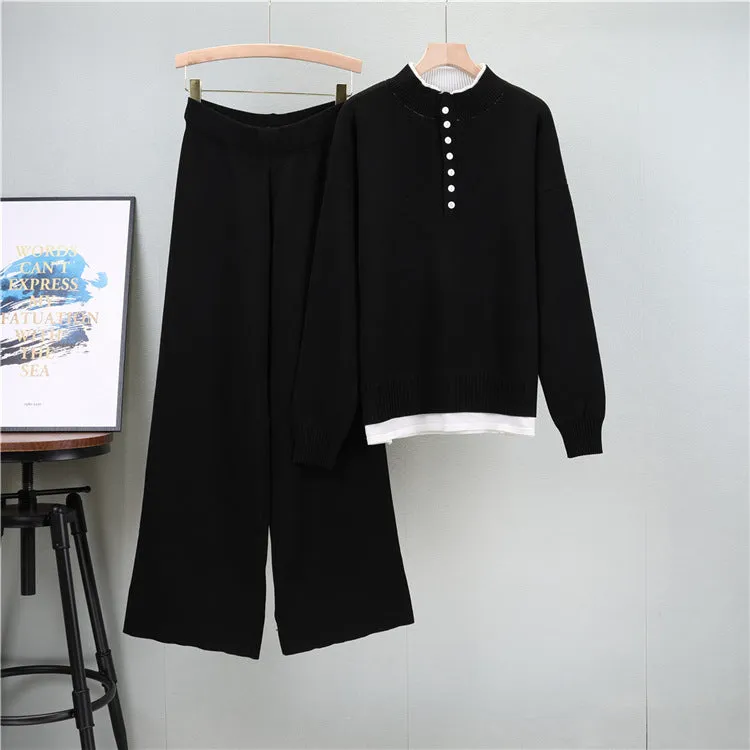 Black - Fashionable Loose Tweed-Style Two Piece Set sold by Viva Estel