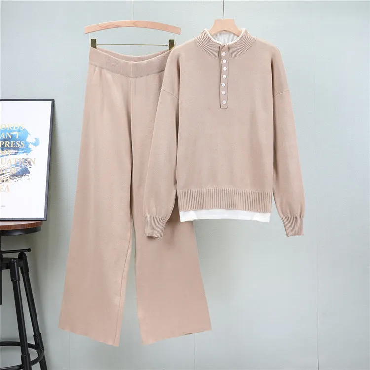 Khaki - Fashionable Loose Tweed-Style Two Piece Set sold by Viva Estel