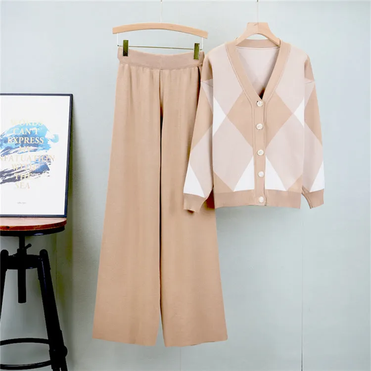 Khaki - Knitted Cardigan Fashion Two Piece Set sold by Viva Estel