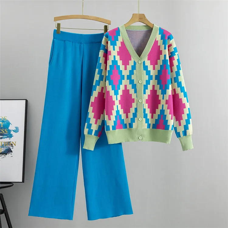 Blue - Knitted Cardigan Jacket Two Piece Set sold by Viva Estel