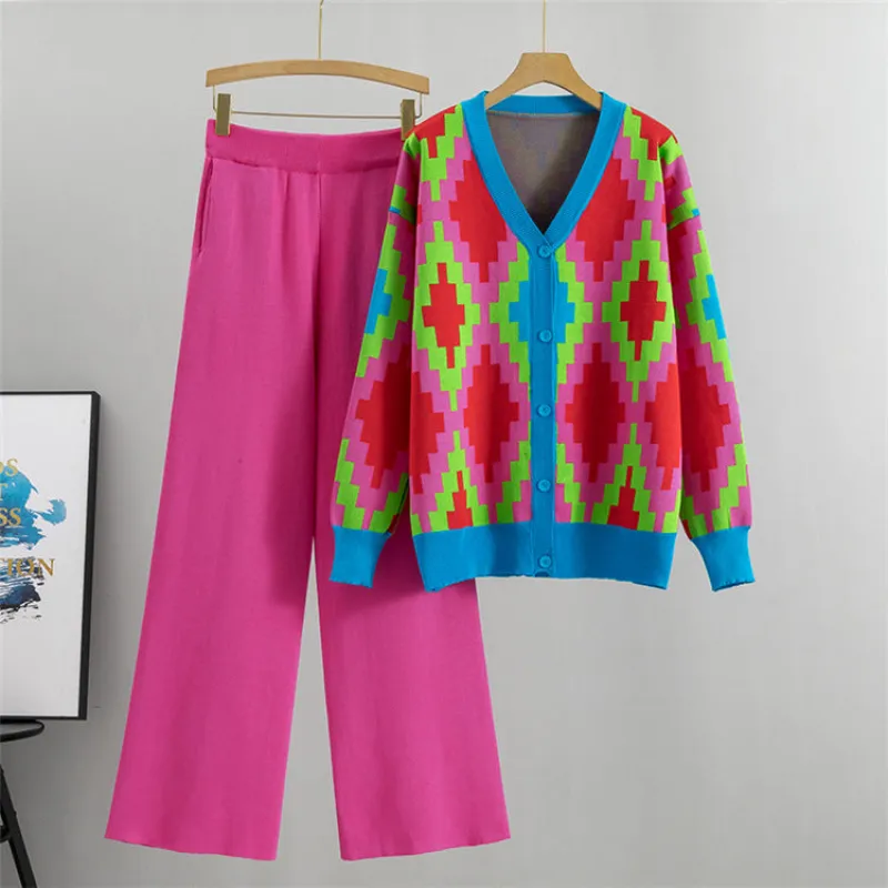 Red - Knitted Cardigan Jacket Two Piece Set sold by Viva Estel