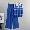 Blue - Lapelless Knitted Sleeveless Vest Two Piece Set sold by Viva Estel