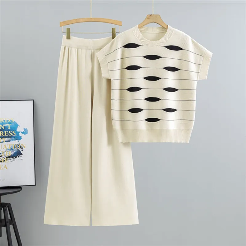 Apricot – Casual Striped Short-Sleeve Two Piece Set sold by Viva Estel