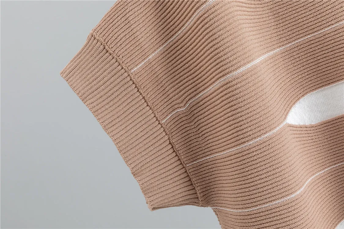 Khaki – Casual Striped Short-Sleeve Two Piece Set sold by Viva Estel product image thumbnail 5