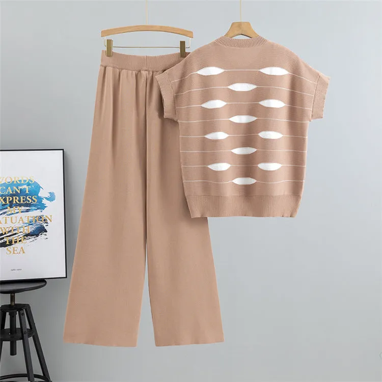 Khaki – Casual Striped Short-Sleeve Two Piece Set sold by Viva Estel product image thumbnail 2