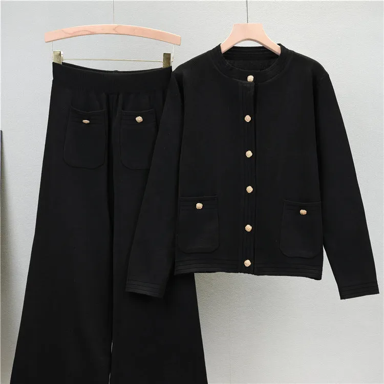 Black – Cardigan Top & Wide-Leg Pants Two Piece Set sold by Viva Estel product image thumbnail 2