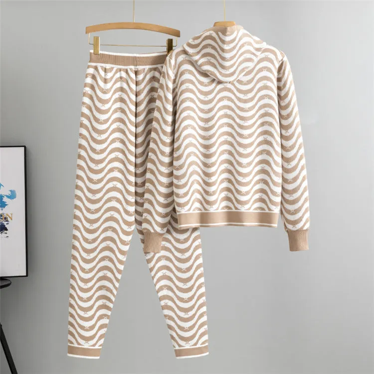 Khaki - Wavy Striped Sweater Two Piece Set sold by Viva Estel product image thumbnail 2