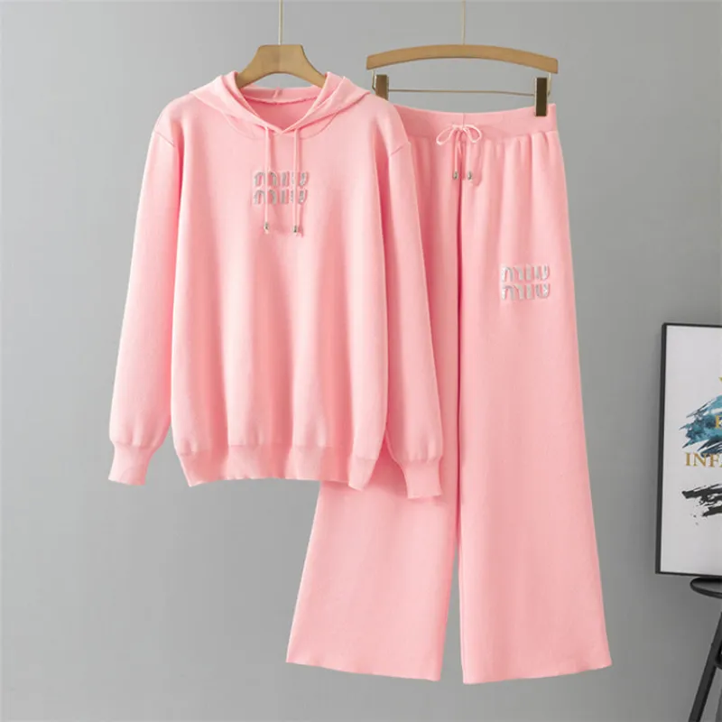 Pink – Rhinestone Letter Hoodie Two Piece Set sold by Viva Estel