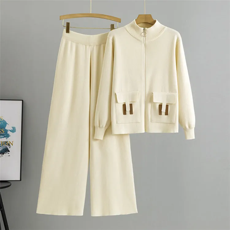 Apricot – Knitted Cardigan Wide-Leg Pants Set sold by Viva Estel