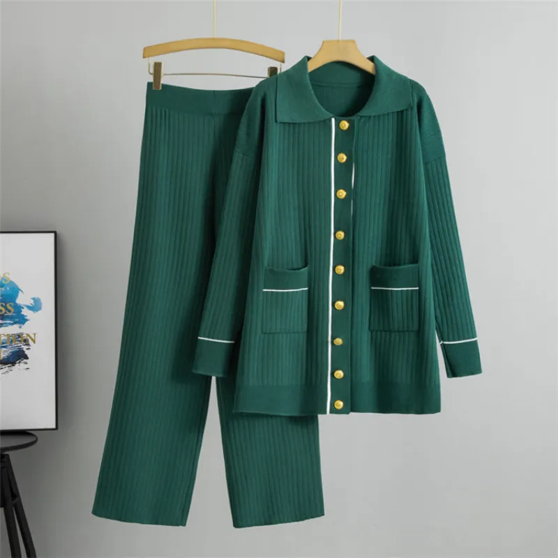 Green – Knitted Long Sweater Two Piece Set sold by Viva Estel