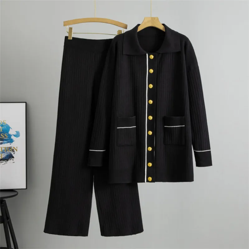 Black – Knitted Long Sweater Two Piece Set sold by Viva Estel