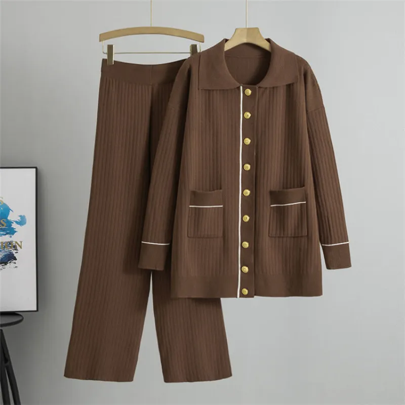 Coffee – Knitted Long Sweater Two Piece Set sold by Viva Estel