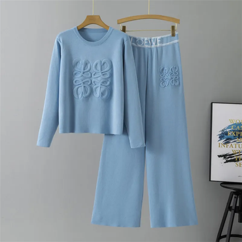 Blue – Knitted Casual Sportswear Two Piece Set sold by Viva Estel