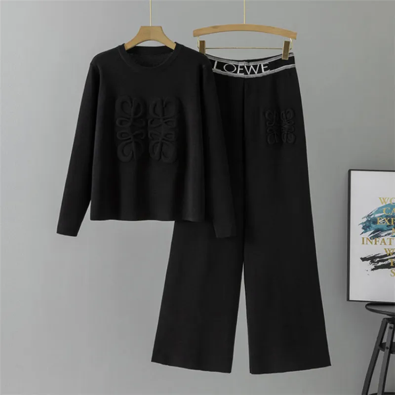 Black – Knitted Casual Sportswear Two Piece Set sold by Viva Estel