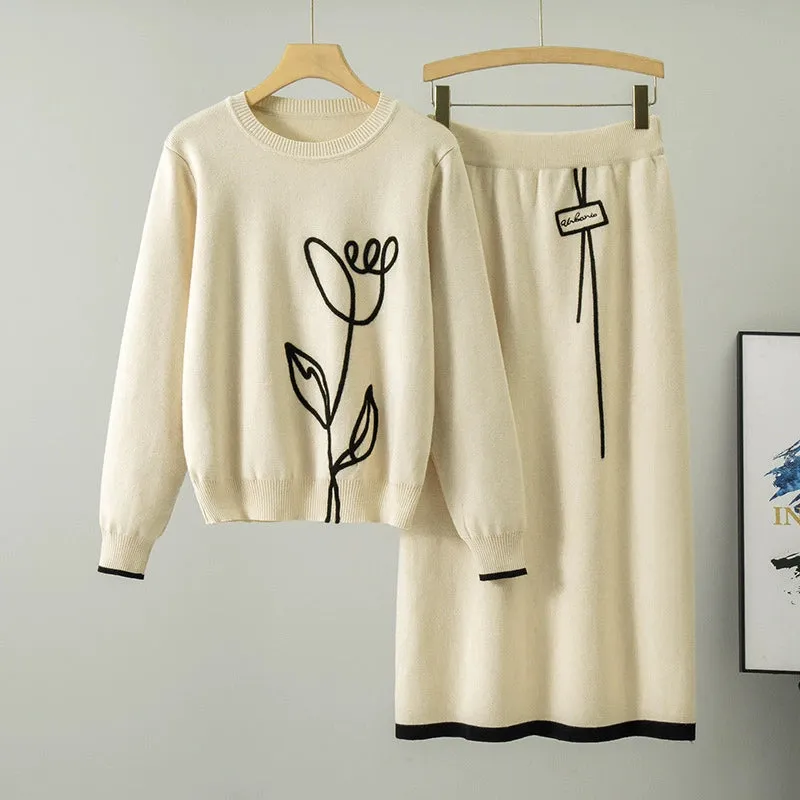 Apricot – Knitted Sweater and Skirt Two Piece Set sold by Viva Estel