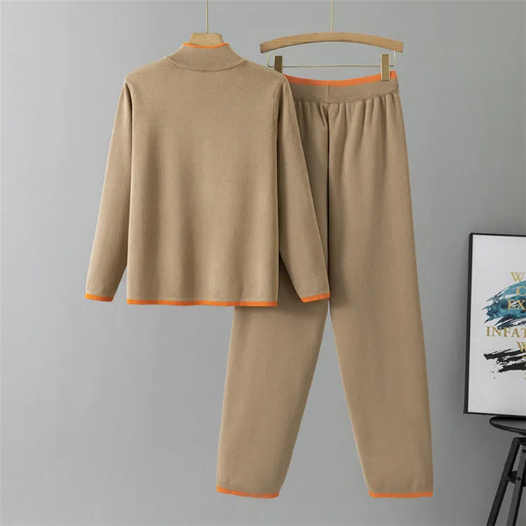 Khaki – Long Sleeve Knit Cardigan Two Piece Set sold by Viva Estel product image thumbnail 2