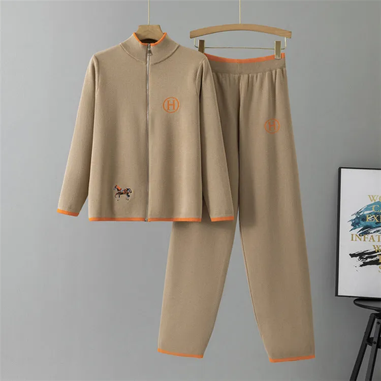 Khaki – Long Sleeve Knit Cardigan Two Piece Set sold by Viva Estel