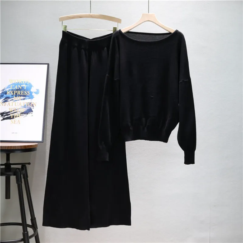 Black – Loose Fit Knit Sweater Two Piece Set sold by Viva Estel