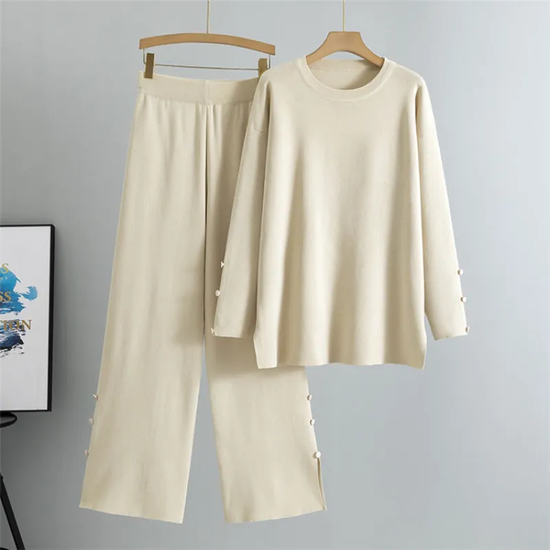 Apricot – Knit Split Hem Sweater Two Piece Set sold by Viva Estel
