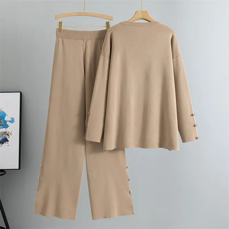 Khaki – Knit Split Hem Sweater Two Piece Set sold by Viva Estel product image thumbnail 2