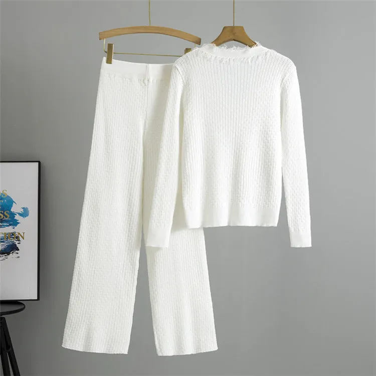 White – Solid Color Slim-Fit Knit Two Piece Set sold by Viva Estel product image thumbnail 2
