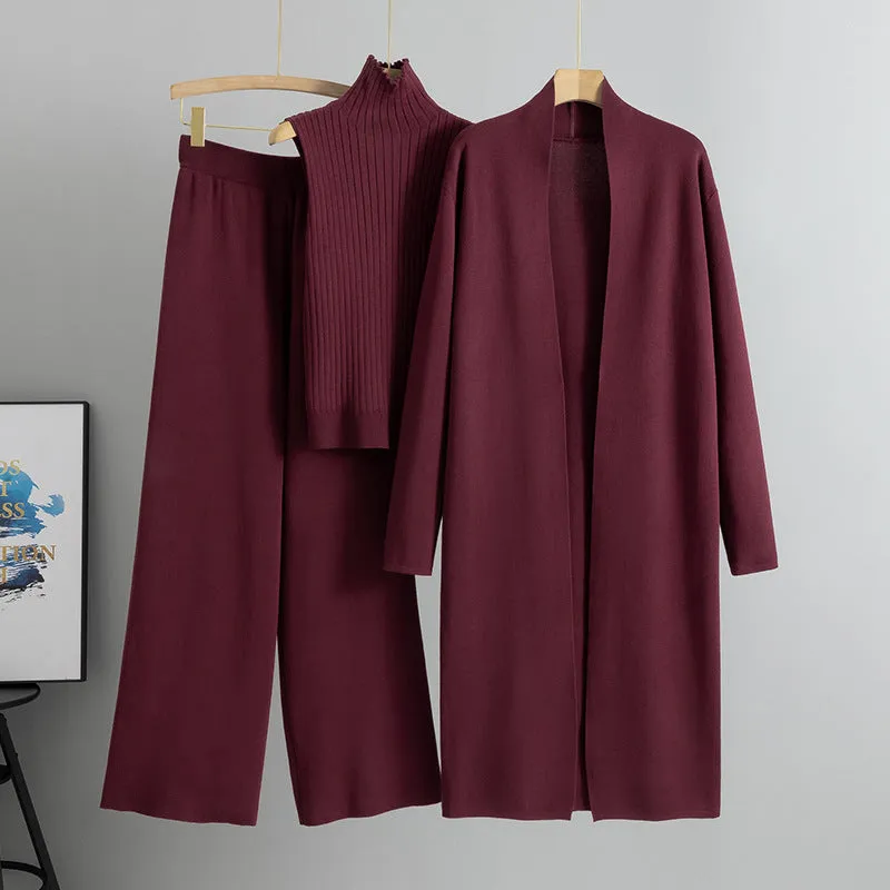 Wine Red Elegant Knit Vest Three Piece Set sold by Viva Estel
