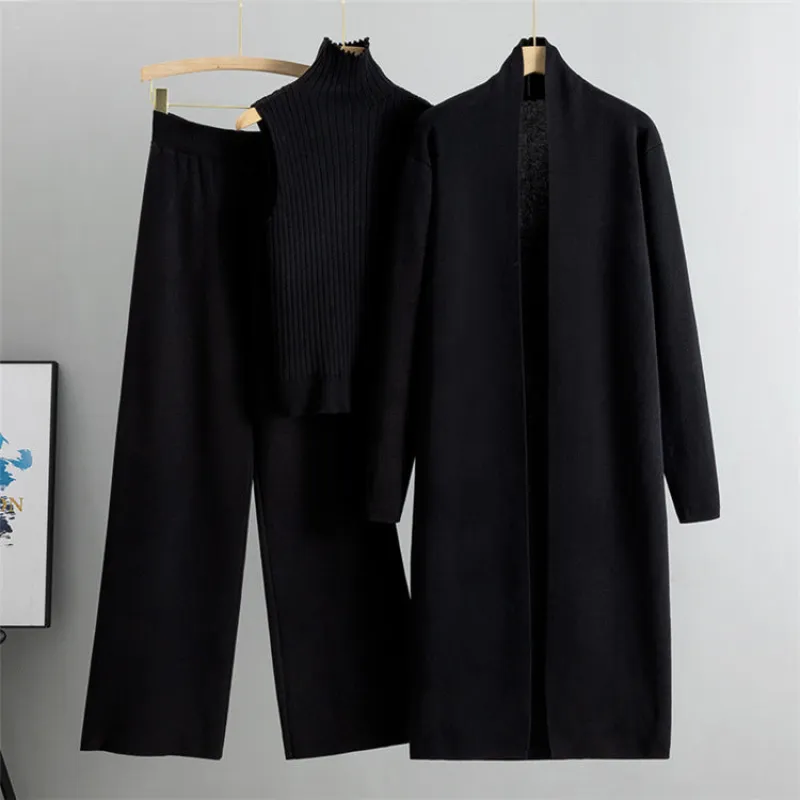 Black Elegant Knit Vest Three Piece Set sold by Viva Estel