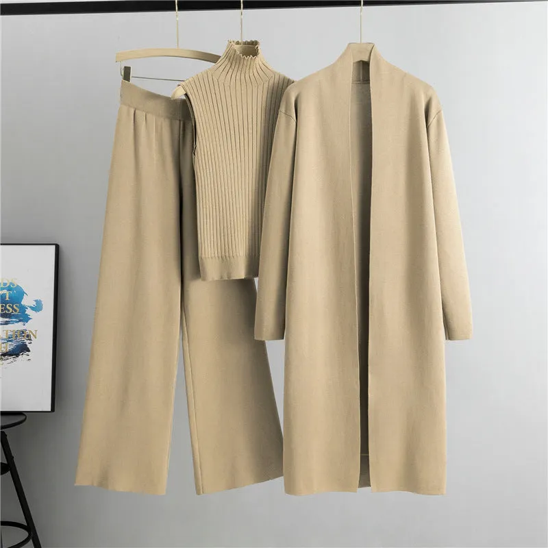 Khaki Elegant Knit Vest Three Piece Set sold by Viva Estel