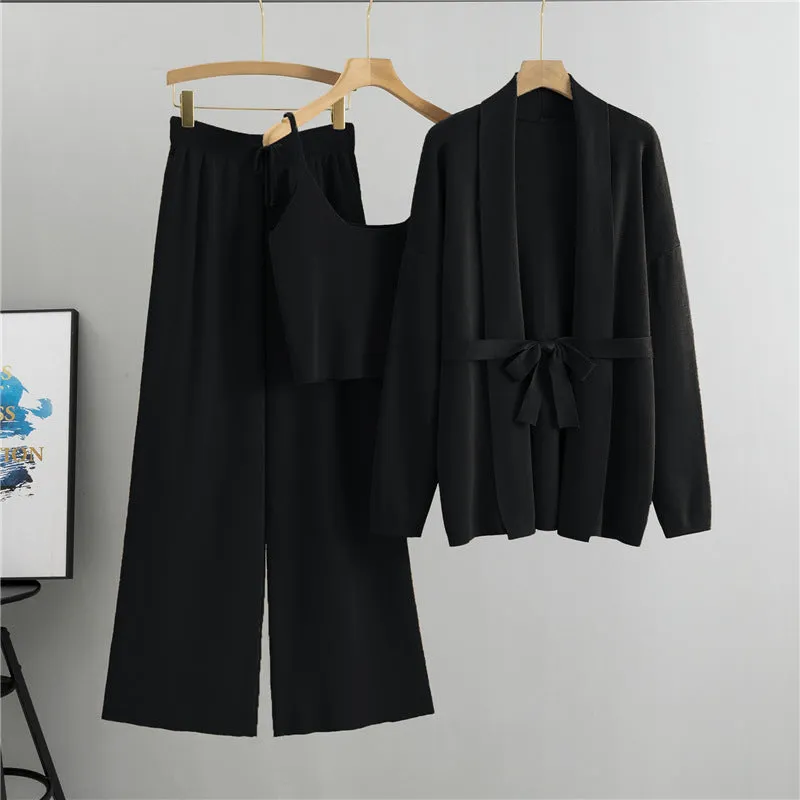 Black – Cardigan Jacket & Camisole Three Piece Set sold by Viva Estel