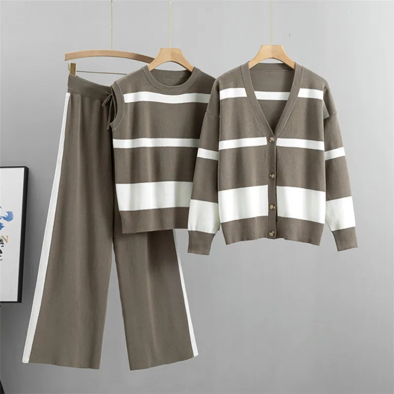 Camel – Sporty Striped Loose Three Piece Set sold by Viva Estel