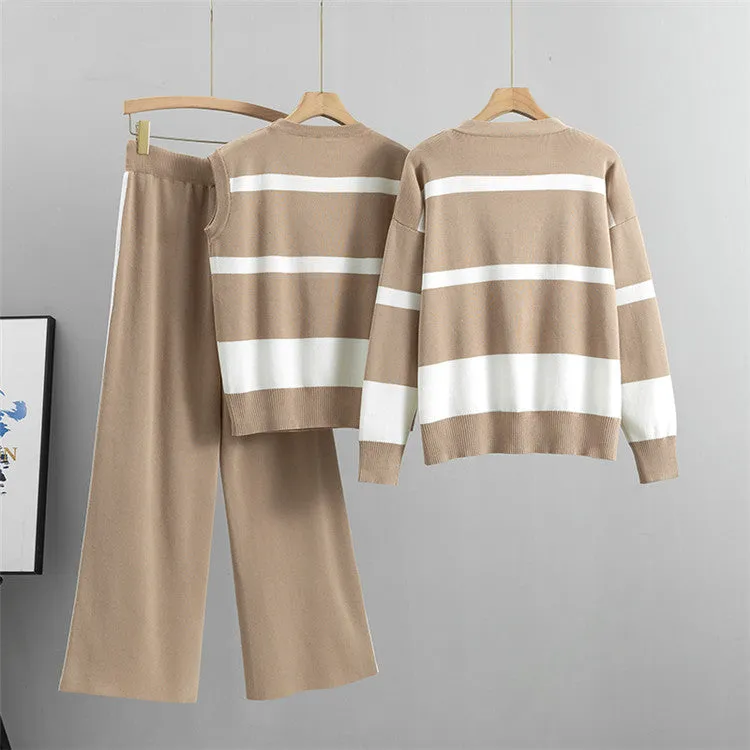 Khaki – Sporty Striped Loose Three Piece Set sold by Viva Estel product image thumbnail 2