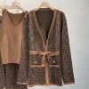 Coffee – Shawl Cardigan V-Neck Three Piece Set sold by Viva Estel