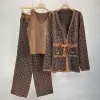 Coffee – Shawl Cardigan V-Neck Three Piece Set sold by Viva Estel