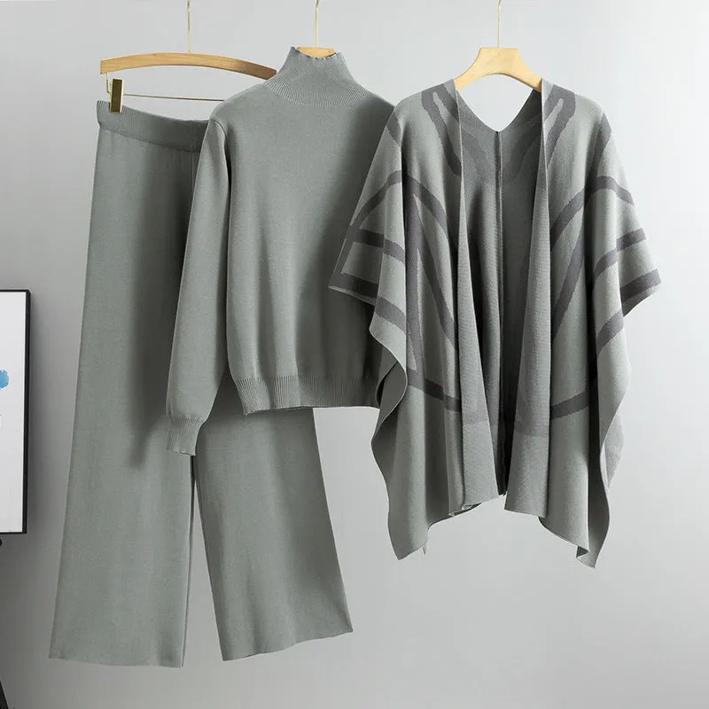 Gray – Knit Sweater Shawl Three Piece Set sold by Viva Estel