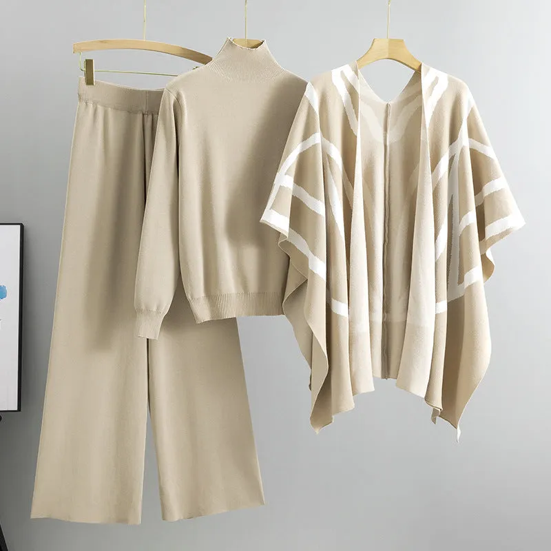 Apricot – Knit Sweater Shawl Three Piece Set sold by Viva Estel