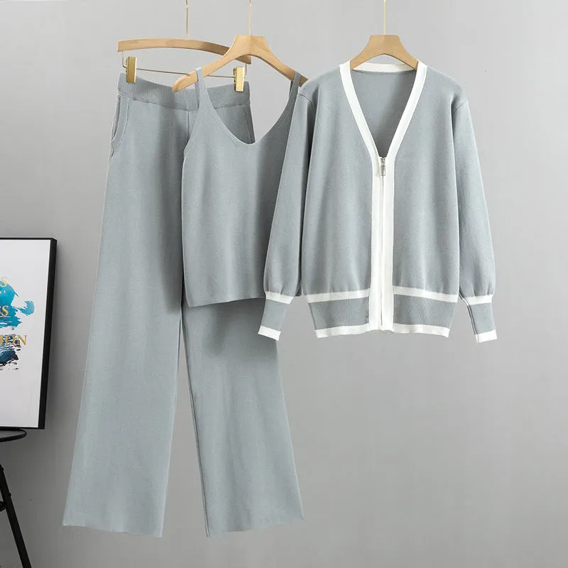 Gray – Knit Cardigan Cami Three Piece Set sold by Viva Estel