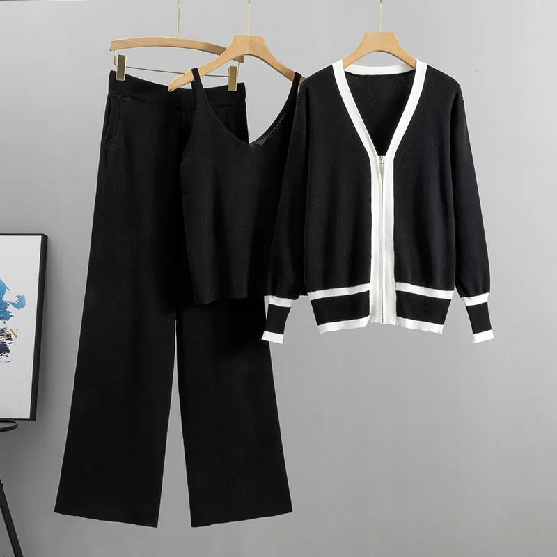 Black – Knit Cardigan Cami Three Piece Set sold by Viva Estel