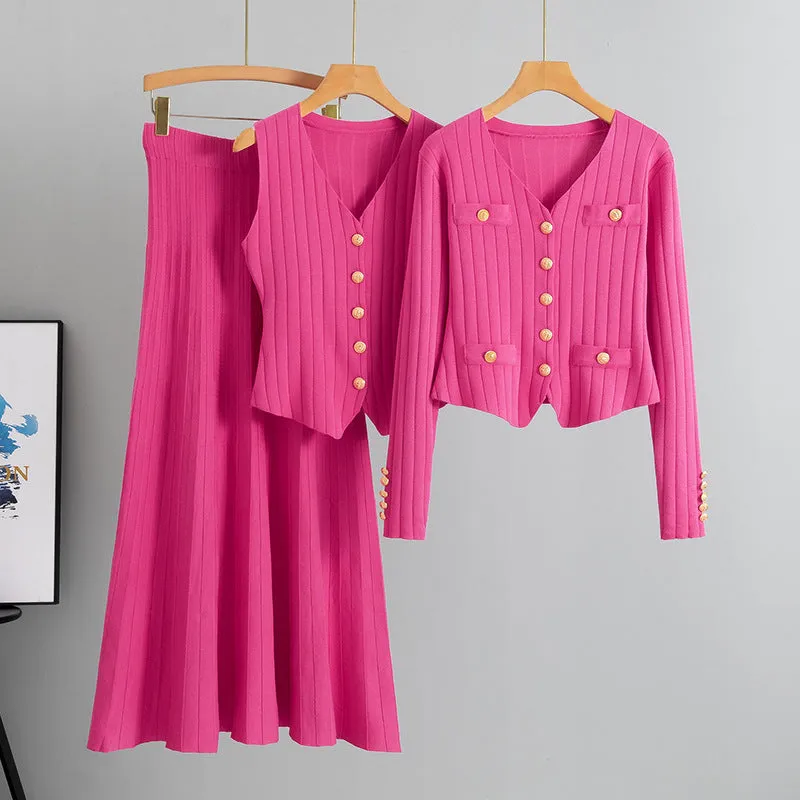 Rose Red – Cardigan Vest Three Piece Set sold by Viva Estel