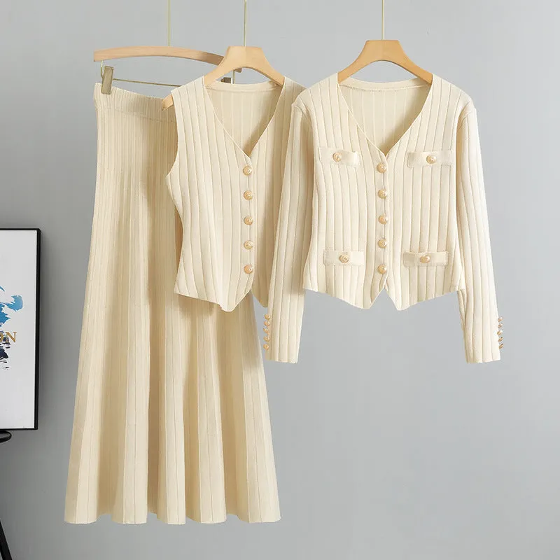 Apricot – Cardigan Vest Three Piece Set sold by Viva Estel