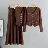 Coffee – Cardigan Vest Three Piece Set sold by Viva Estel
