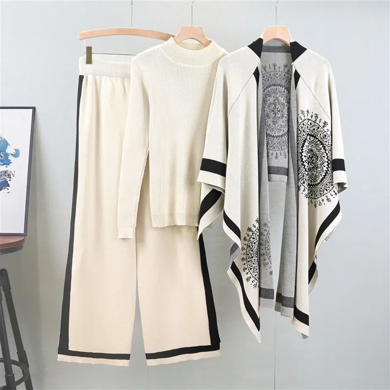 Apricot – Fashion Long-Sleeve Knit Three Piece Set sold by Viva Estel