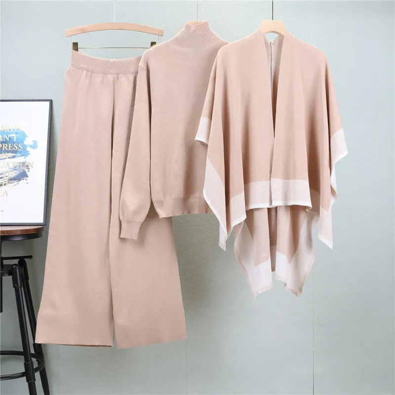 Khaki – Loose Knit Sweater Three Piece Set sold by Viva Estel