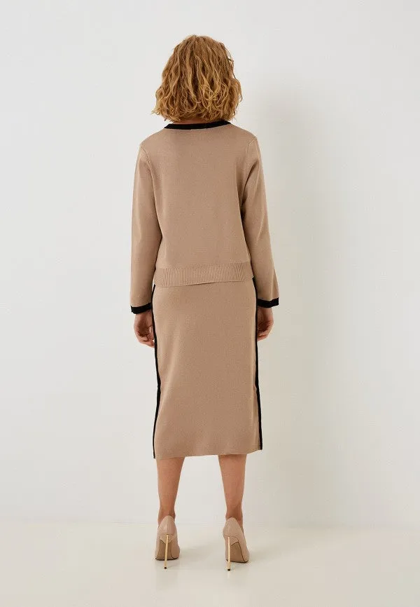 Khaki - Elegant Round Neck Contrast Two Piece Set sold by Viva Estel product image thumbnail 4