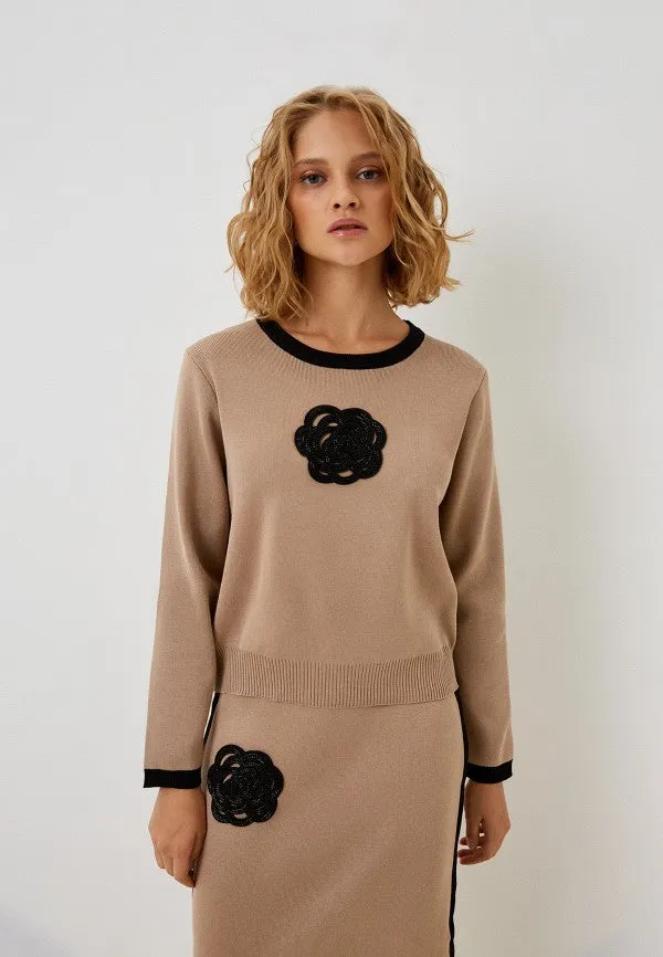 Khaki - Elegant Round Neck Contrast Two Piece Set sold by Viva Estel product image thumbnail 3