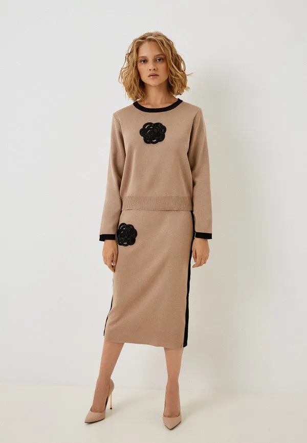 Khaki - Elegant Round Neck Contrast Two Piece Set sold by Viva Estel product image thumbnail 2